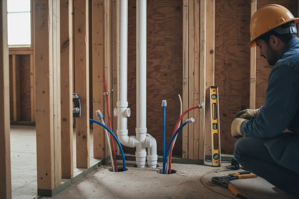 Drain and supply rough-in during Sump Pump Repair in Melrose